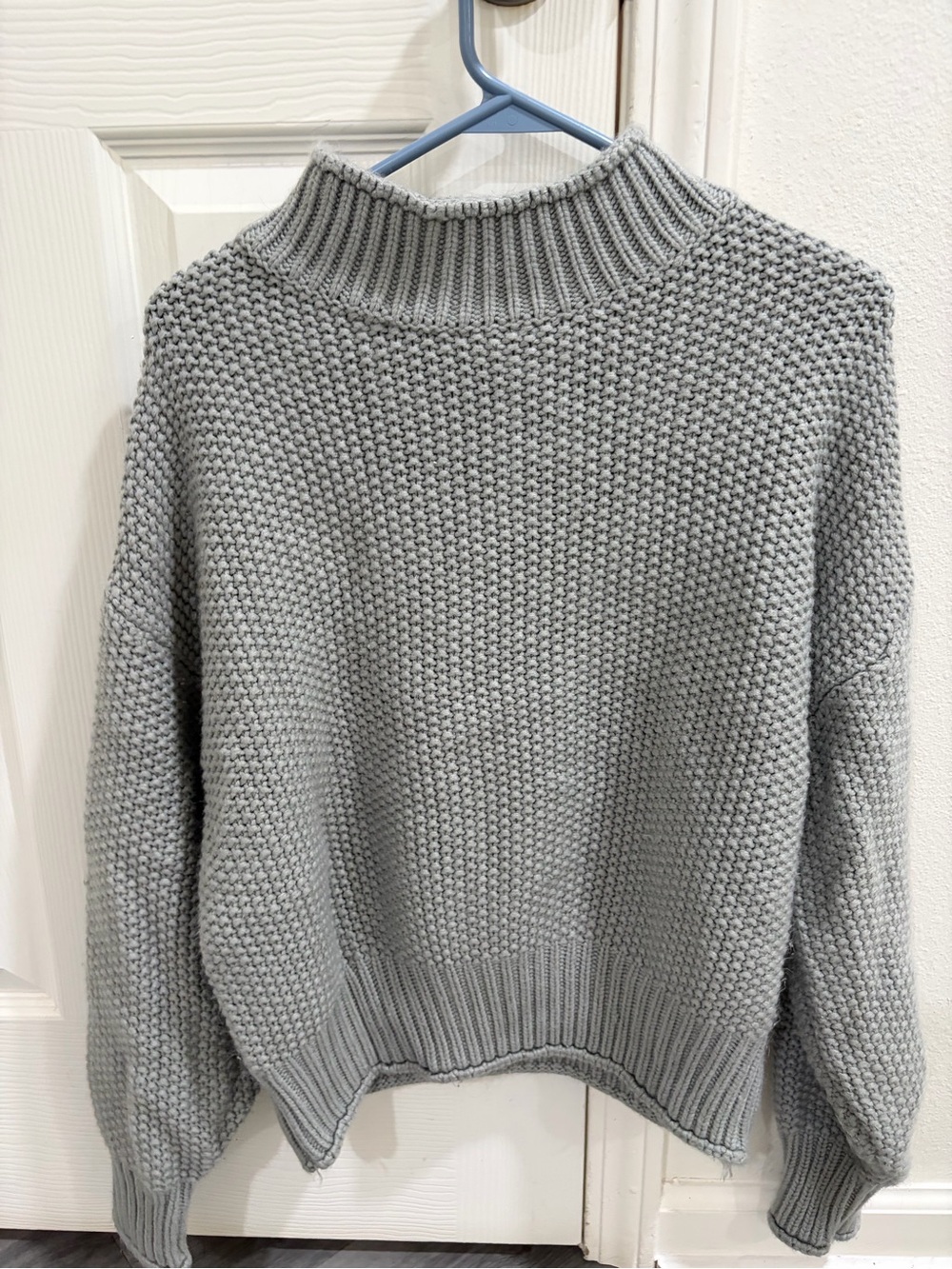 Grey Chunky Knit Mock Neck Sweater